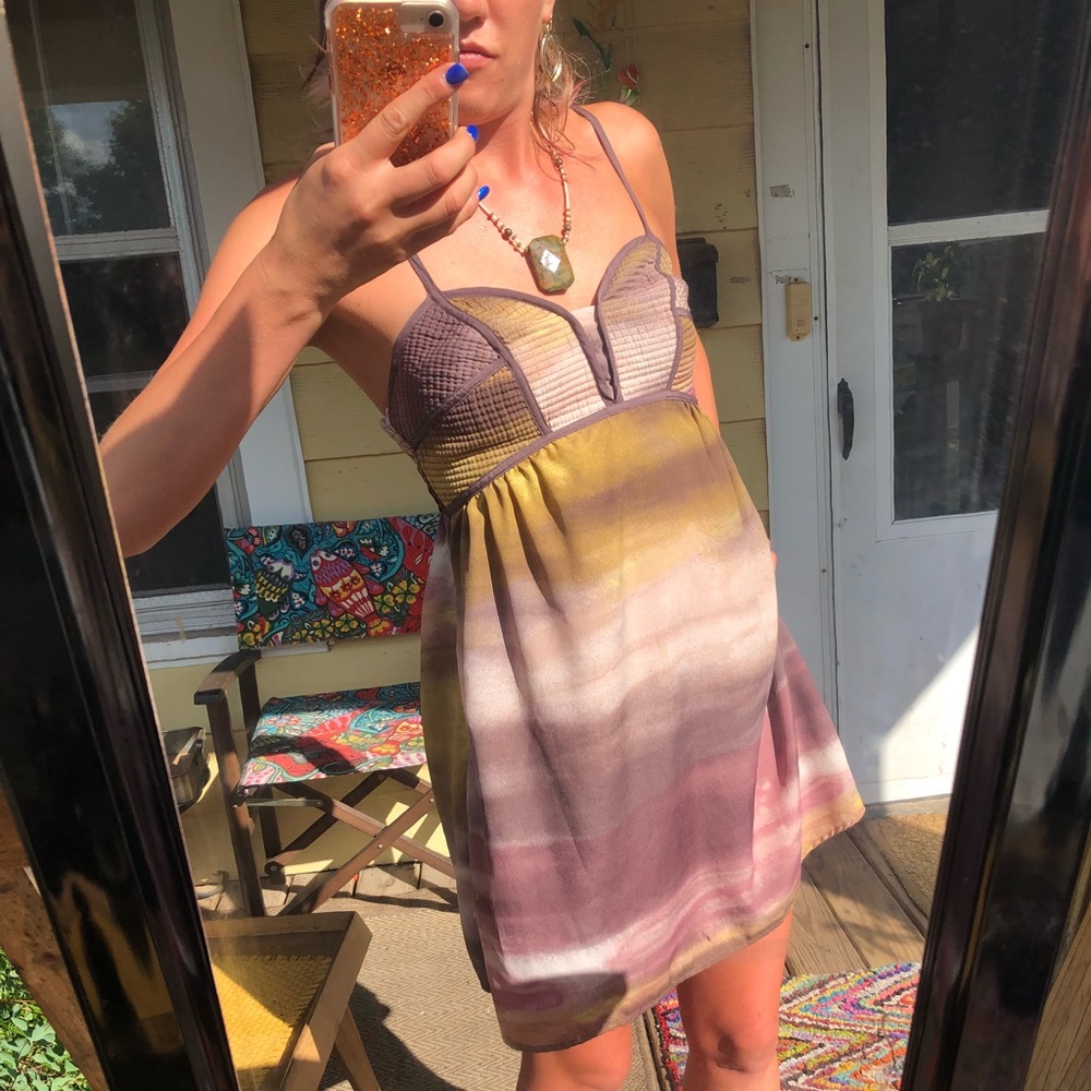 Green and purple spaghetti tank dress